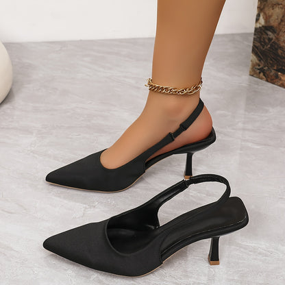 Women's Solid Color Stiletto Heeled Sandals, Elegant Pointed Toe Ankle Strap Heels, Fashion Slingback Pumps