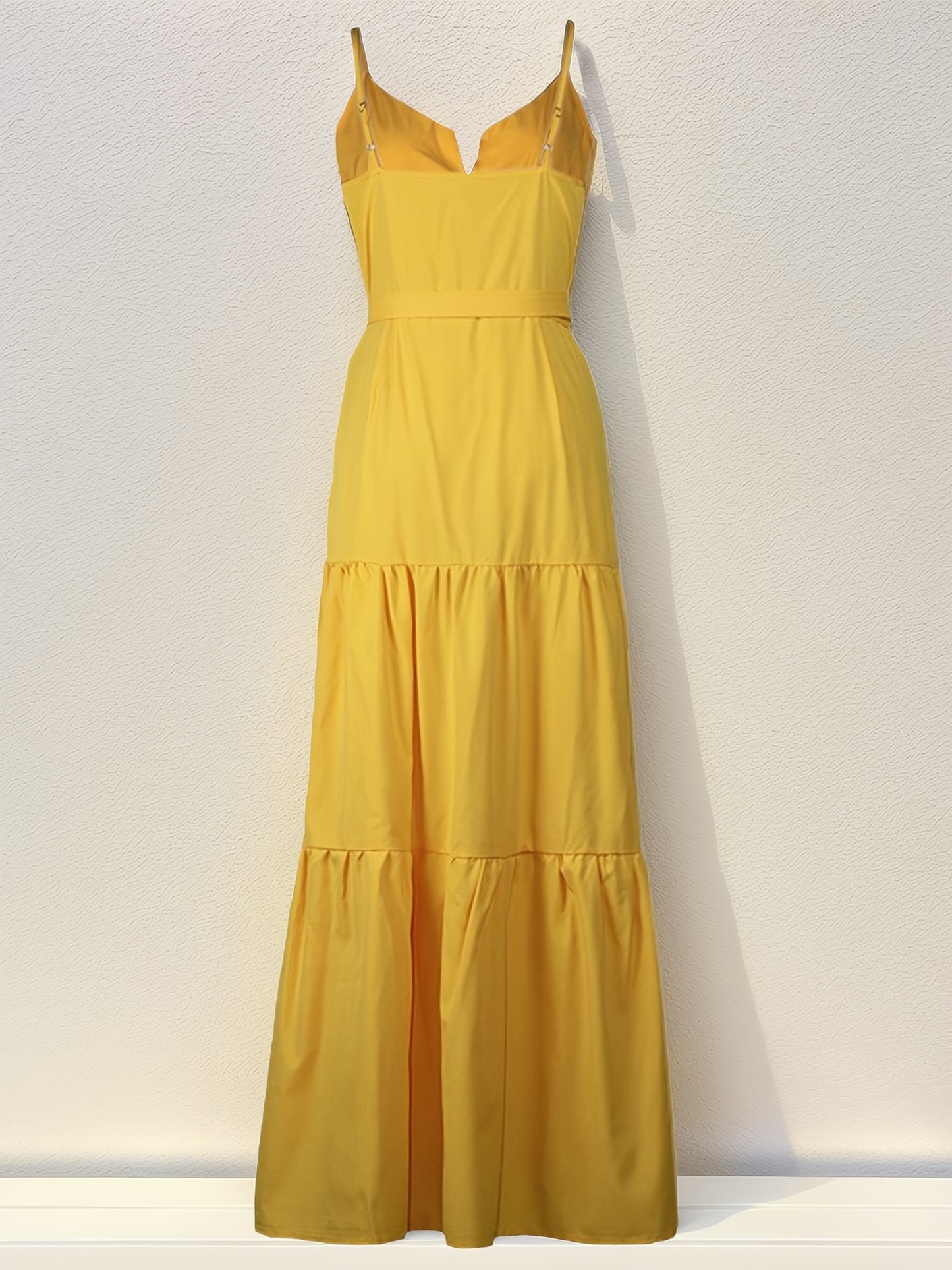 Women's Summer Dress - Solid Color, Buttoned Waist, Layered Suspender Design for Casual Wear