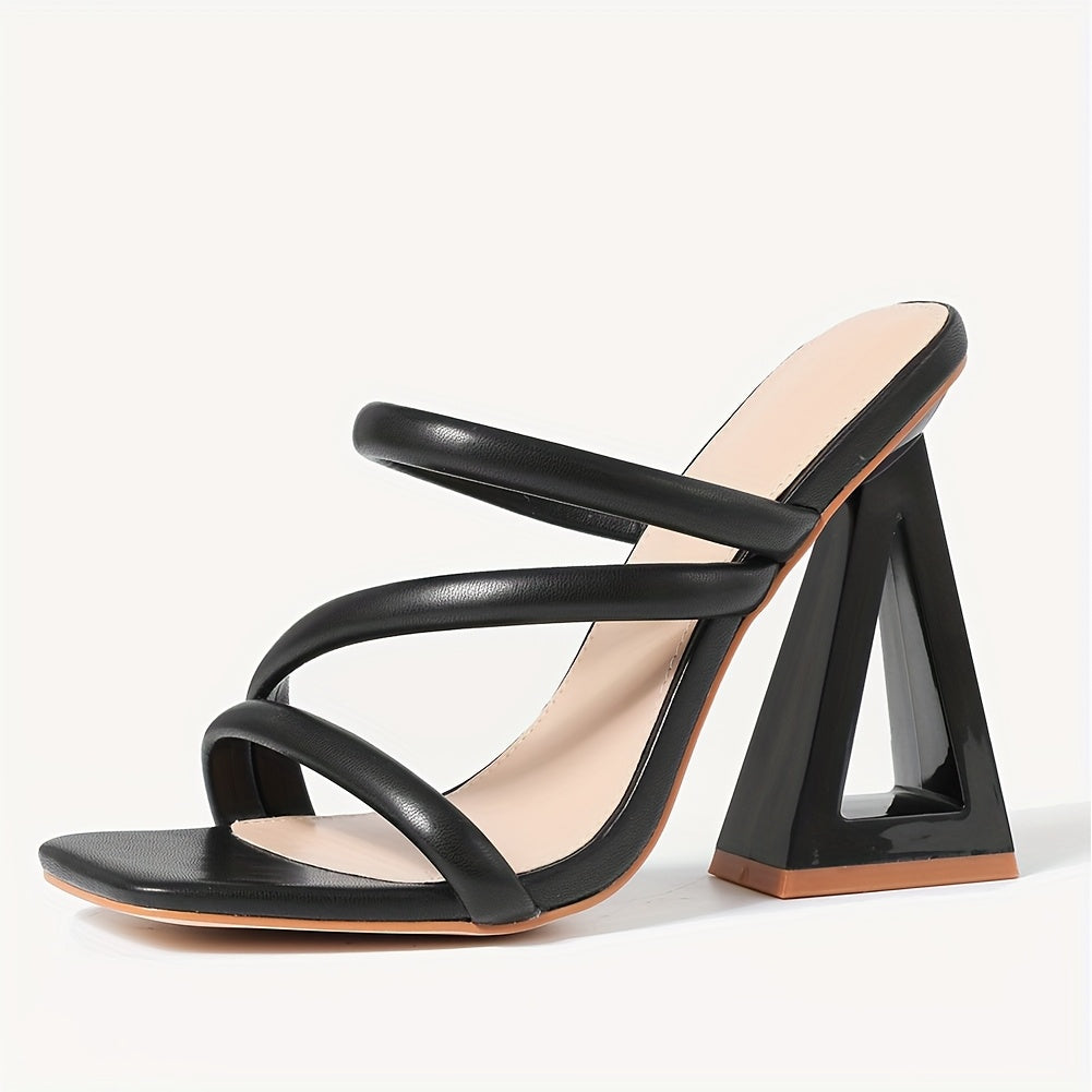 [Golden | Metallic] Stylish Golden Metallic Women's Square Toe Mules Sandals | Chunky Pyramid Heels with Braided Ankle Straps | High Heel Sandals for Summer, Party & Evening Wear