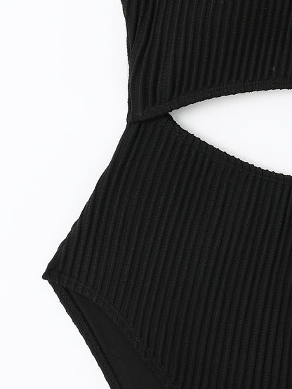 White Off the Shoulder One Piece Swimsuit - High Cut, Hollow Out, High Stretch, Sexy Polyester Knit Fabric - Solid Color, No Printing, Sheer-Free, Womens Swimwear & Clothing