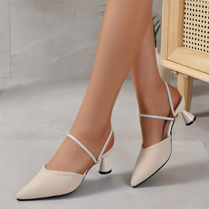 Women's Breathable Knit Heels, Comfortable Pointed Toe Slip On Shoes, Women's Fashion Pumps