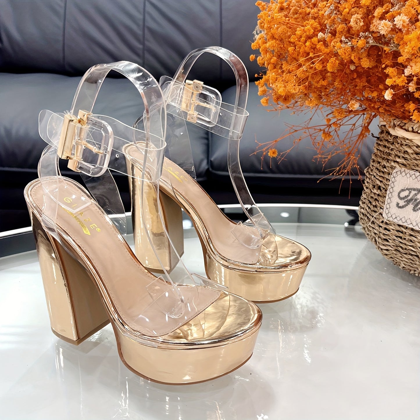 Women'S Sandals Clear Slingback Heels Open Toe Shoes For Party Wedding