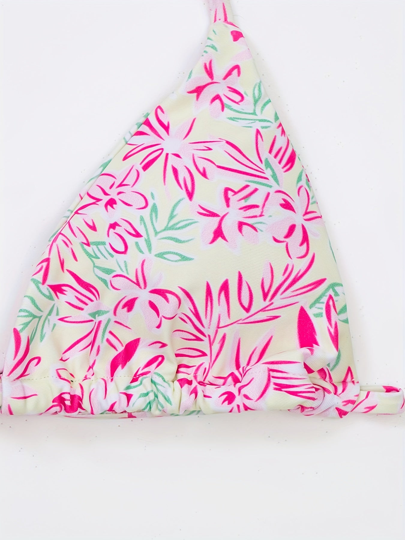 2 Piece Tie Side Halter Neck Bikini Swimsuit - High Stretch Polyester, Lace Up, Triangle Spaghetti Straps, Sexy & Cute, Machine Washable, Random Floral Print, Knit Fabric, Womens Swimwear & Clothing