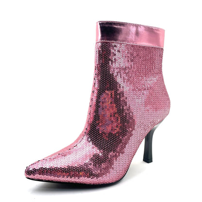 Rhinestone Cowboy Boots Sparkly Ankle Cowgirl Booties For Women Pointed Toe Side Zipper Western Glitter Mid Calf Short Fashion Boots With Diamond Stiletto Heels For Party Wedding Casual