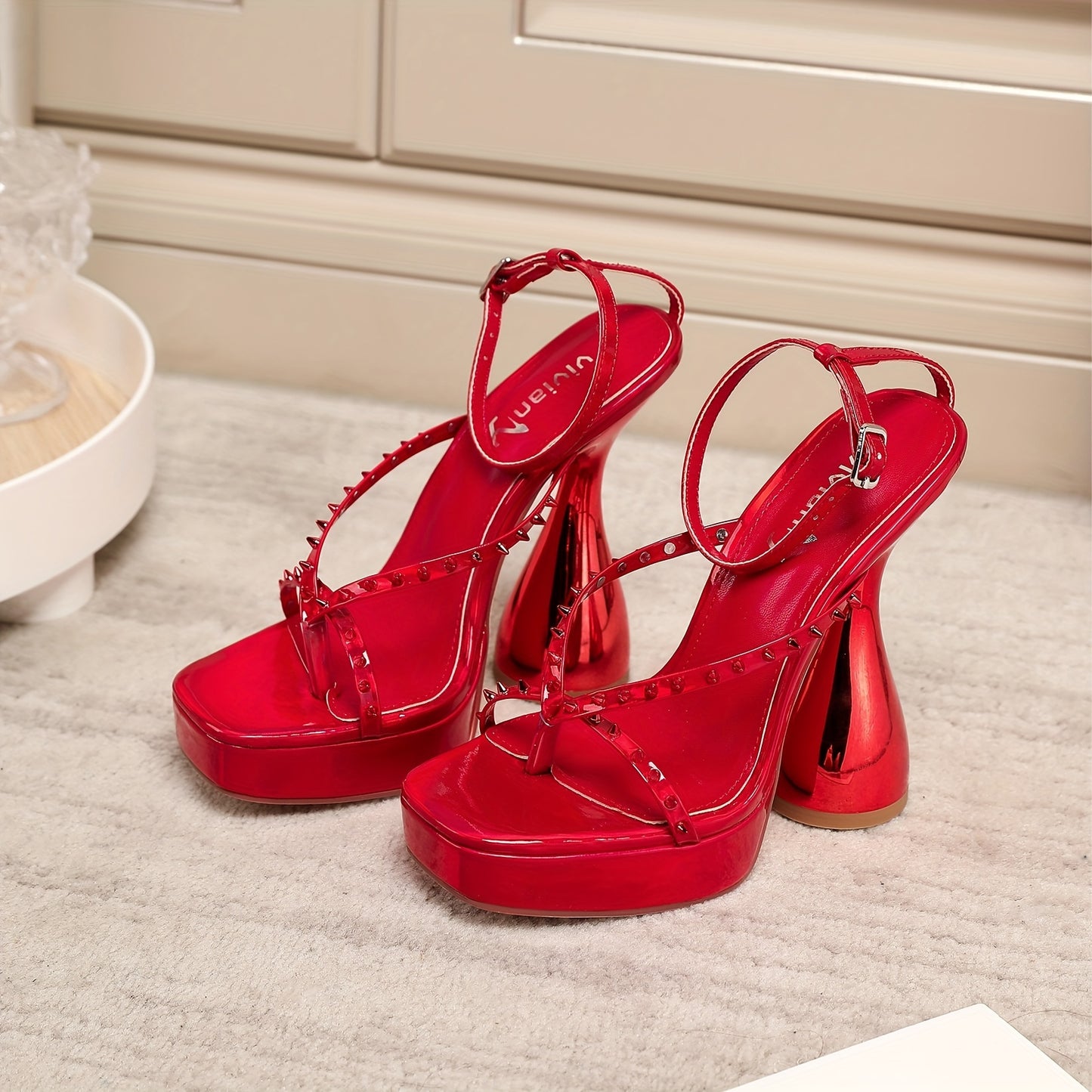 vivianly Elegant Square Toe Platform High Heels Ankle Strap Chunky Block Heel Sandals - Lace Up, Synthetic Leather Upper, Rubber Sole, All-Season Wear - North America Special Project