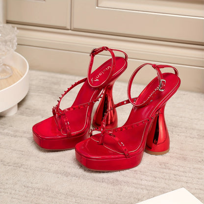 vivianly Elegant Square Toe Platform High Heels Ankle Strap Chunky Block Heel Sandals - Lace Up, Synthetic Leather Upper, Rubber Sole, All-Season Wear - North America Special Project