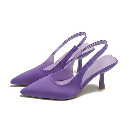 Women's Solid Color Stiletto Heeled Sandals, Elegant Pointed Toe Ankle Strap Heels, Fashion Slingback Pumps