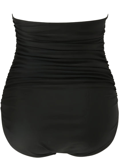 Leopard Print One-piece Swimsuit, Halter V Neck Ruched Tummy Control Athing Suits, Women's Swimwear & Clothing