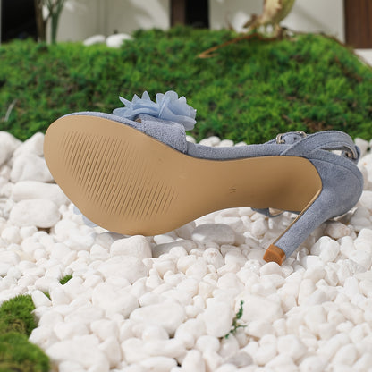 Women's Flower Decor Stiletto Heeled Sandals, Fashion Open Toe Dress Pumps, Stylish Buckle Strap Slingback Heels