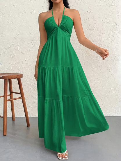 Women's Bohemian Off-Shoulder V-Neck A-Line Dress - Lightweight Machine-Washable Hawaiian Beach Vacation Dress with Spaghetti Straps, Fitted Silhouette for Spring Summer Fall, Beach Dresses, Resort Wear, Flowy Skirt, Stylish