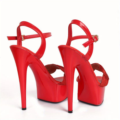 Elegant Women's Red Platform Sandals with Floral Embellishment - Sexy Open Toe, High Stiletto Heels, Waterproof, Faux Cover Ankle Strap - Perfect for Catwalk & Parties, Ladies Sandals
