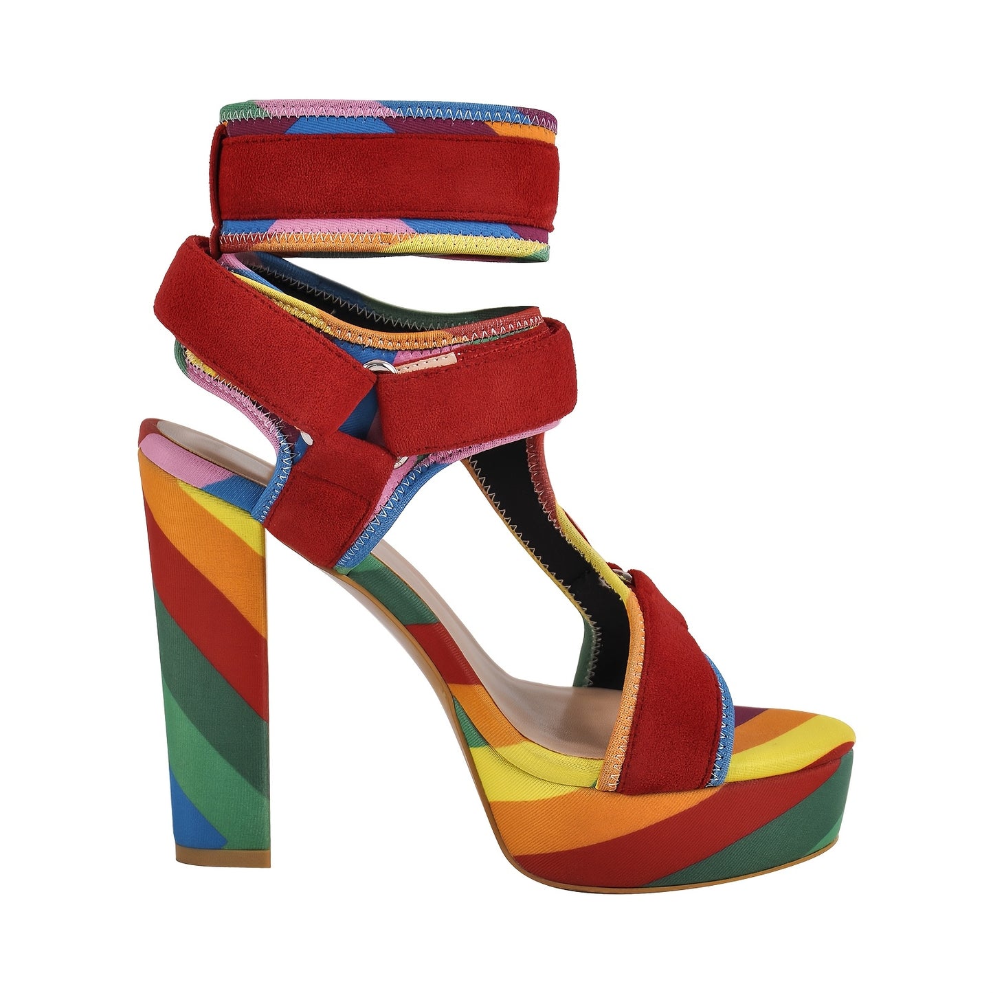 Chic Rainbow Platform High Heels for Women - Open Toe, Ankle Strap Wedge Sandals with Hook-and-loop Fastener Closure, Comfortable & Stylish for Prom, Weddings, and Summer Parties
