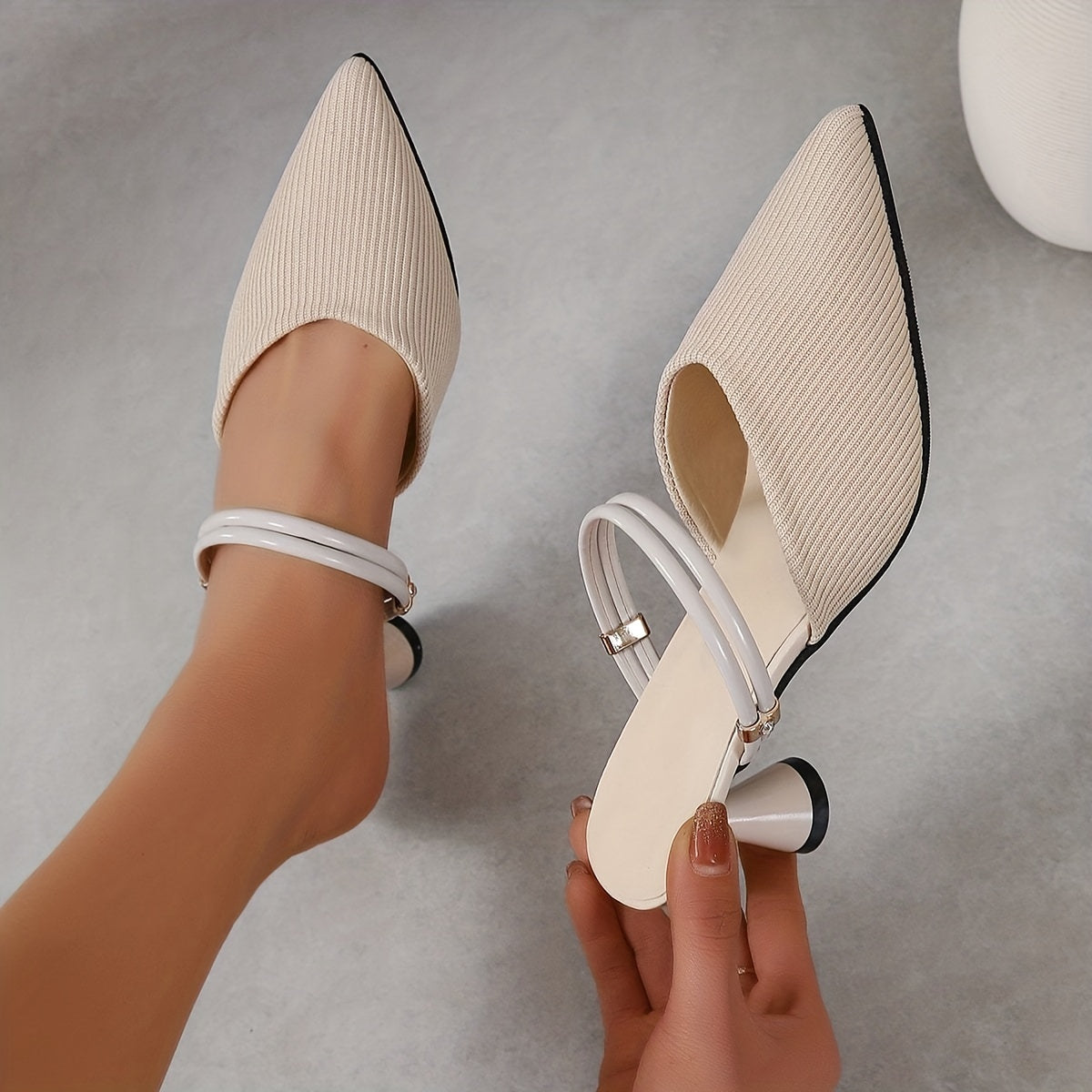Women's Breathable Knit Heels, Comfortable Pointed Toe Slip On Shoes, Women's Fashion Pumps