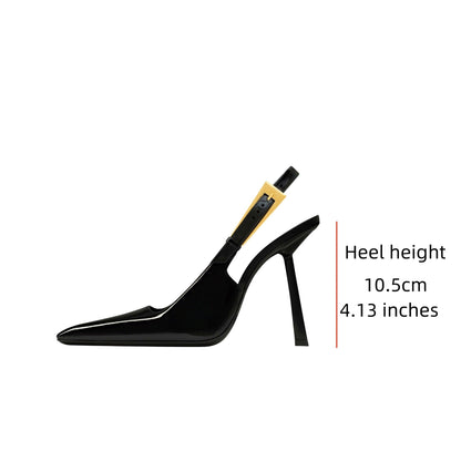 Womens Glamorous Slingback Stiletto Sandals - Fashionable Pointed Toe with Secure Buckle Strap - Comfortable High Heels for All-Match Style - Perfect Party & Banquet Dress Shoes