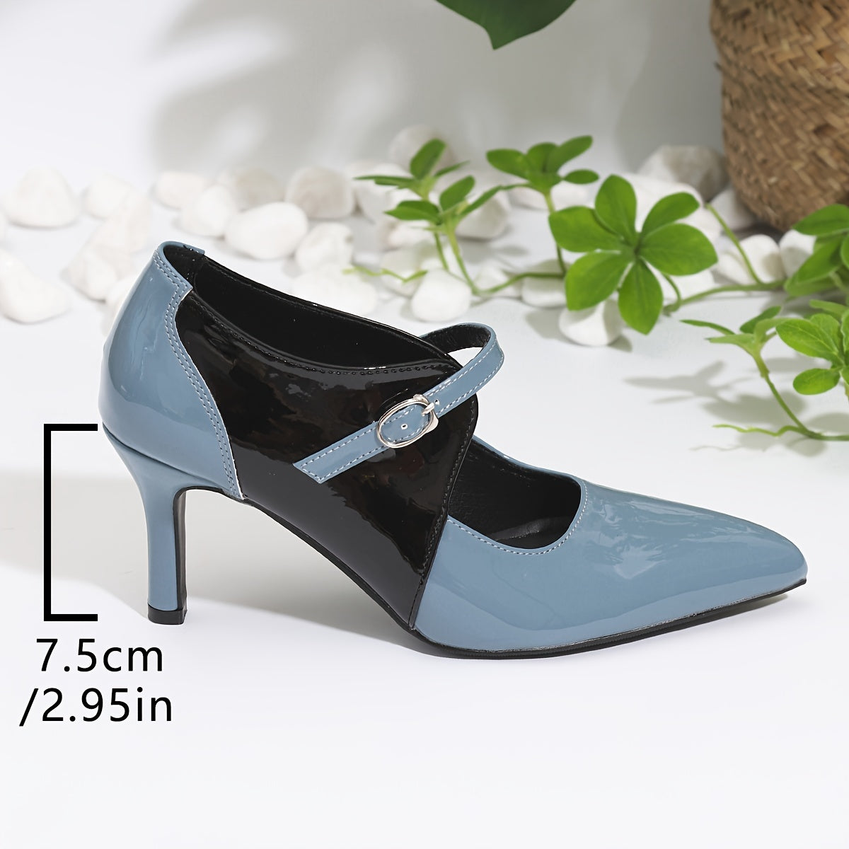 Women'S Fashion Mary Jane High Heels, Two-Tone Pointed Toe, Buckle Detail, Lightweight, All-Season, TPU Sole, Faux Upper and Lining, No Print, High Stiletto Heel