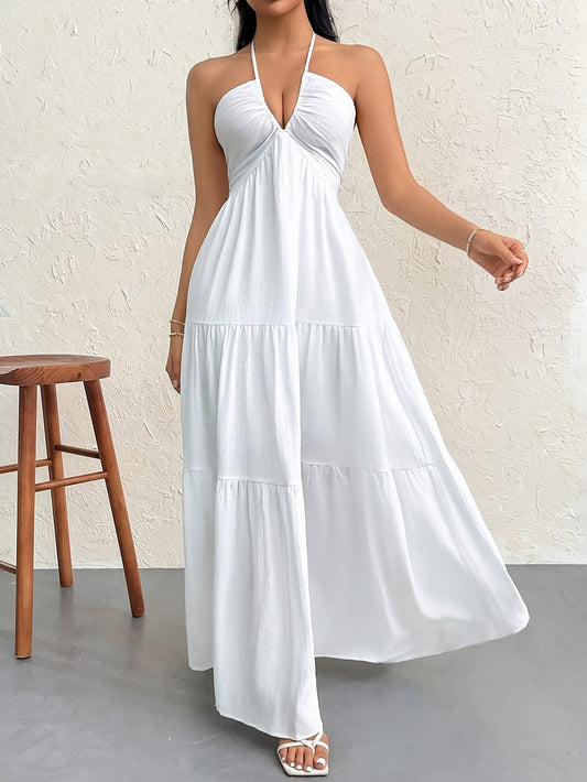 Women's Bohemian Off-Shoulder V-Neck A-Line Dress - Lightweight Machine-Washable Hawaiian Beach Vacation Dress with Spaghetti Straps, Fitted Silhouette for Spring Summer Fall, Beach Dresses, Resort Wear, Flowy Skirt, Stylish
