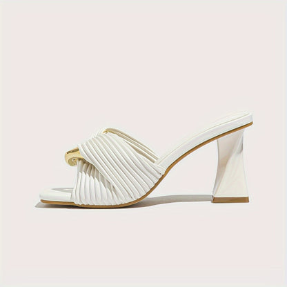 New Summer Women'S Flats with a Trendy One-Strap Design, Featuring a Stylish Square Toe And Fashionable High Heels, Available in Larger Sizes for Outdoor Wear.