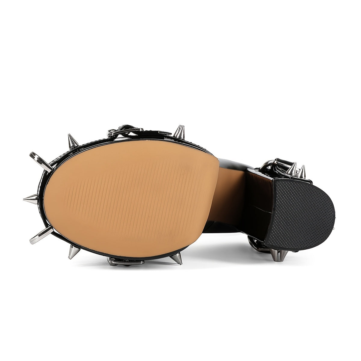 Chic Punk-Inspired Women's Platform Pumps with Rivet Buckle Detail, Waterproof Faux Cover High Heels for All Seasons