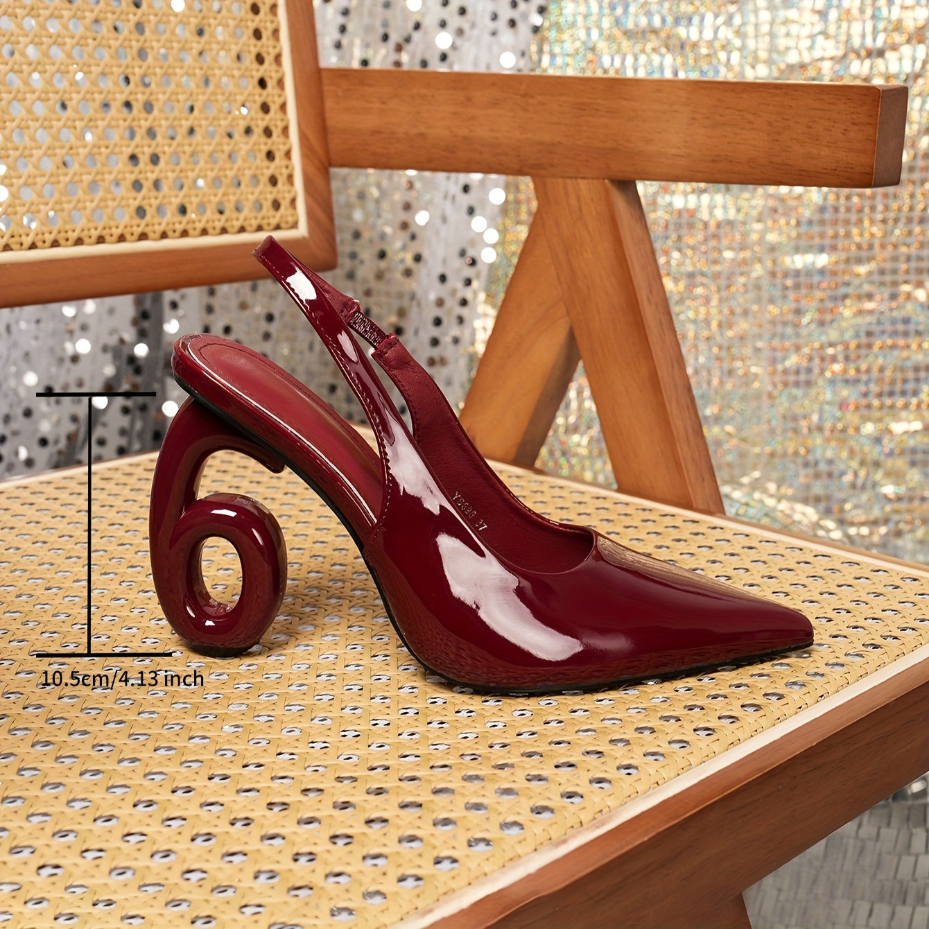 Women's Black Pointed-Toe High Heel Sandals with Red Sole, Chunky Heel Fashion Shoes for Spring & Summer, Comfortable Slip-On Design, Glossy Finish, Elegant Party Wear, Comfortable Heels | Stylish Slipons | Glossy Finish Sand