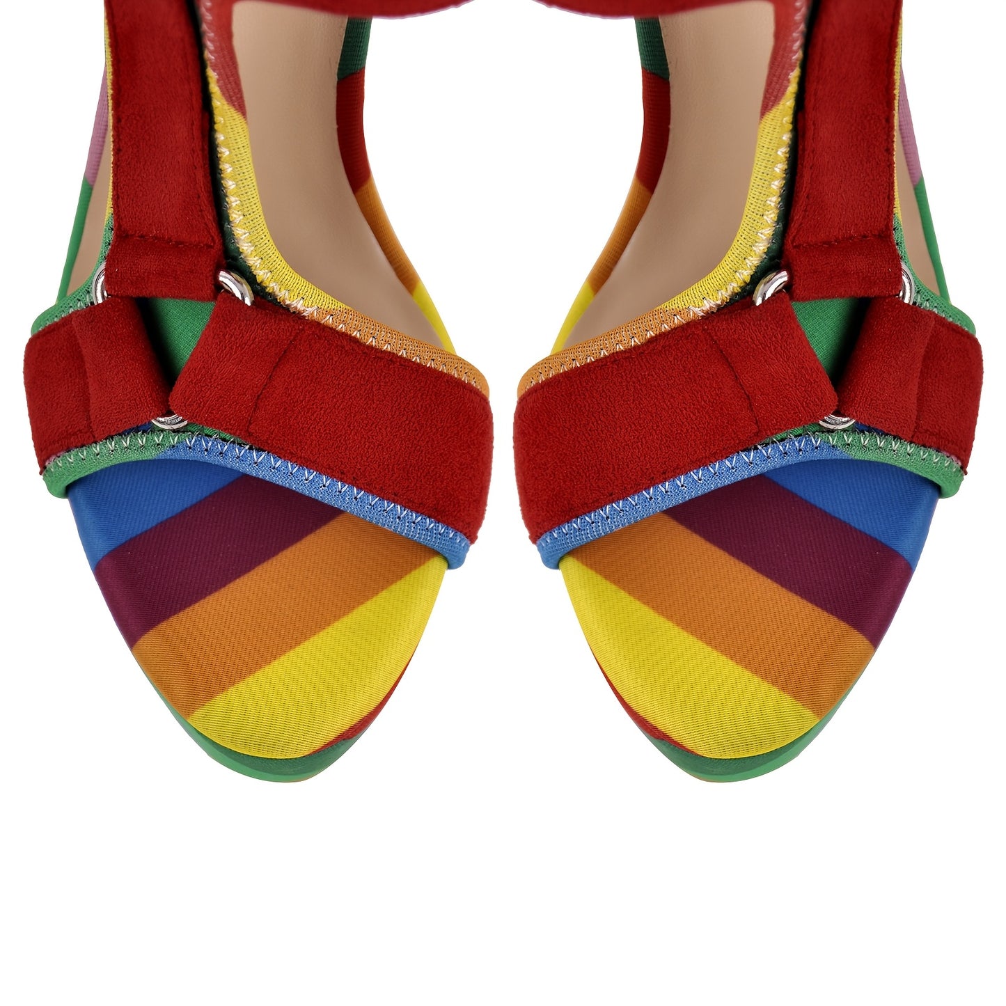 Chic Rainbow Platform High Heels for Women - Open Toe, Ankle Strap Wedge Sandals with Hook-and-loop Fastener Closure, Comfortable & Stylish for Prom, Weddings, and Summer Parties