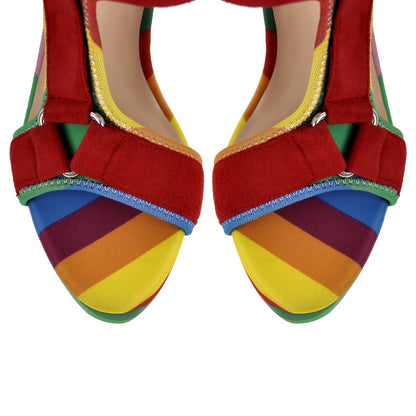 Chic Rainbow Platform High Heels for Women - Open Toe, Ankle Strap Wedge Sandals with Hook-and-loop Fastener Closure, Comfortable & Stylish for Prom, Weddings, and Summer Parties