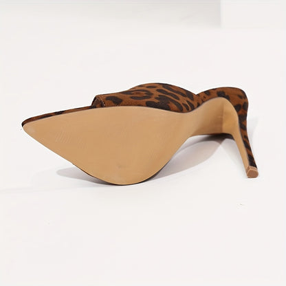 Chic Leopard Print Stiletto Sandals for Women - Sexy Pointed Toe, Slip-On High Heels with Slingback Design, Summer Fashion