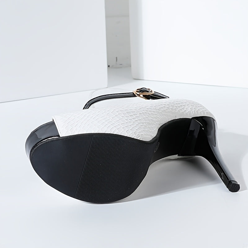 Fashionable Sexy 1 Pair Peep Toe Stiletto High Heels - Ankle Strap, Solid Color, All-Season Man-Made Upper, Rubber Sole, Synthetic Insole - Black and White