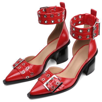 Women'S Heeled Sandals Dress Shoes Pointed-toe Heels Closed Toe Ankle Strap Wedding Party Date Heels Button-up Sandals