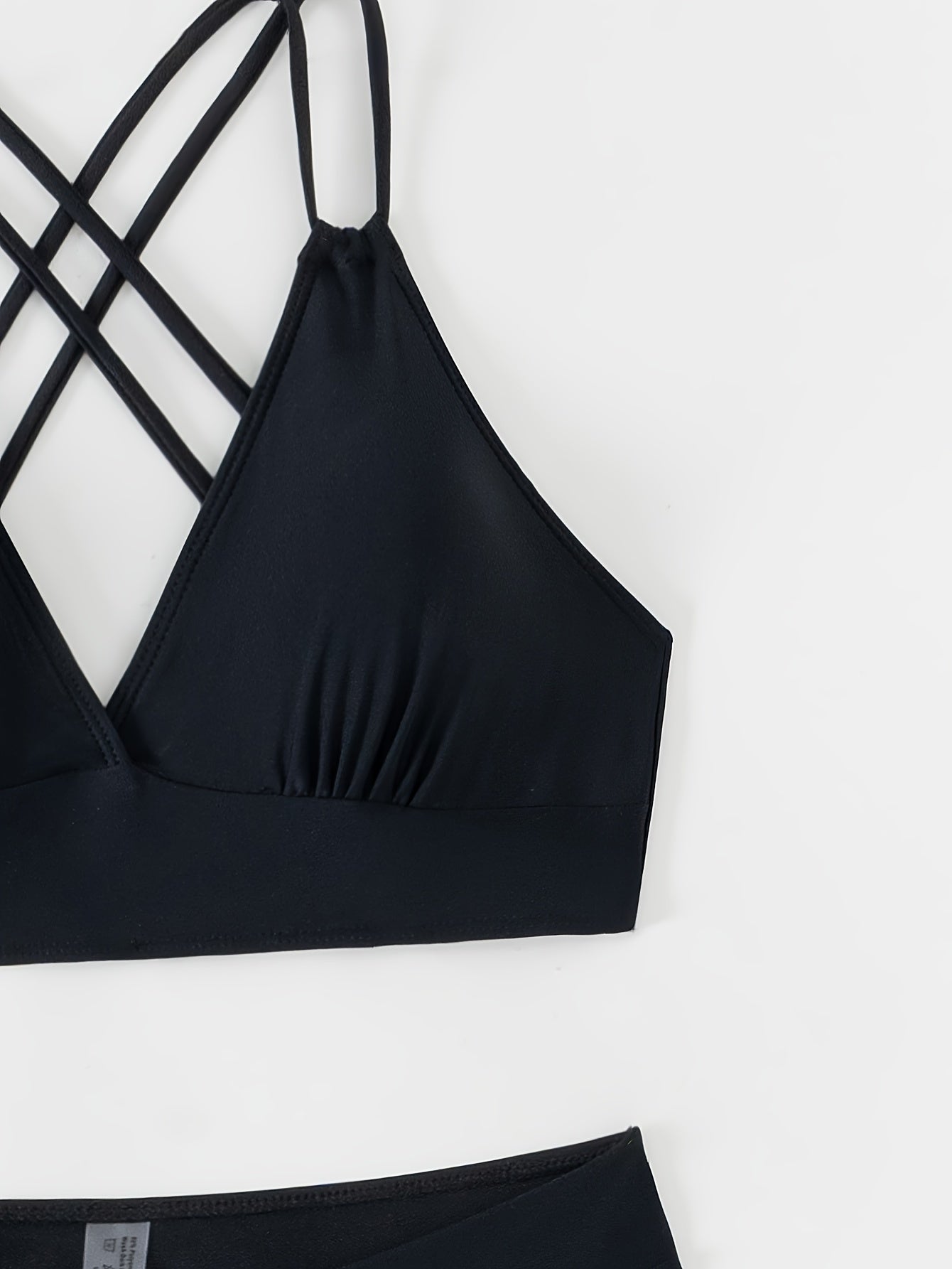 Elegant & Chic Criss-Cross V-Neck Bikini Set in Solid Color - Stretchy, Comfortable, and Stylish Swimwear