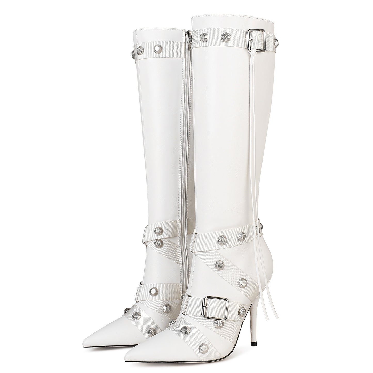 Stiletto Boots For Women, Knee High Boots Pointy Toe High Heels, Side Zipper Bucke Revets Tassel Boots, Ladies Dressy Party Boots