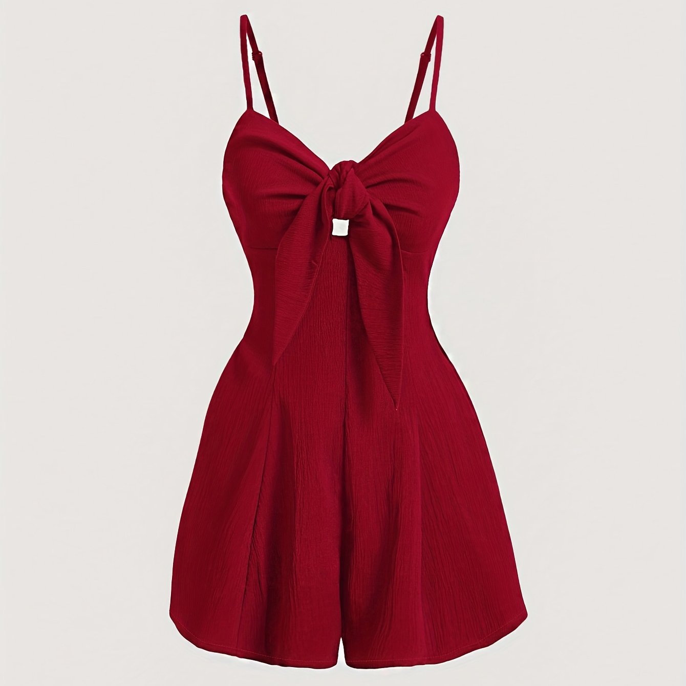Women's Elegant V-Neck Spaghetti Strap A-Line Dress with Bow Detail - Vibrant Red Short Sleeveless Summer Dress, Machine Washable Casual to Dressy Outfit, Spaghetti Suspender Dress
