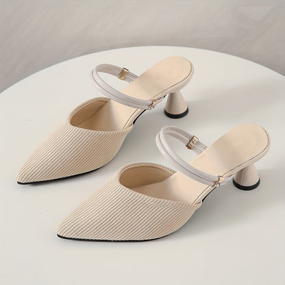 Women's Breathable Knit Heels, Comfortable Pointed Toe Slip On Shoes, Women's Fashion Pumps