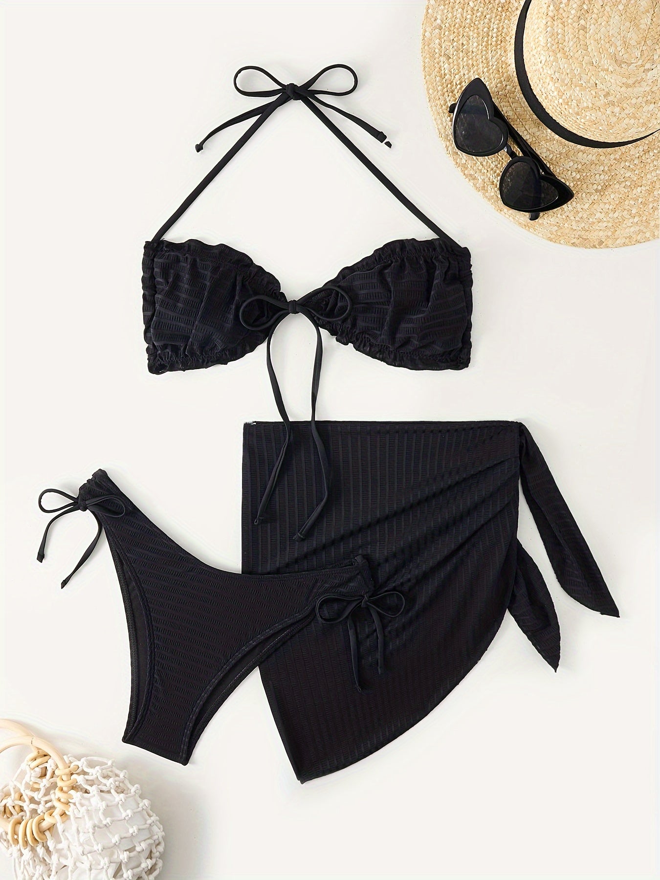 Sexy Fashion Solid Color Bikini Three-piece Set