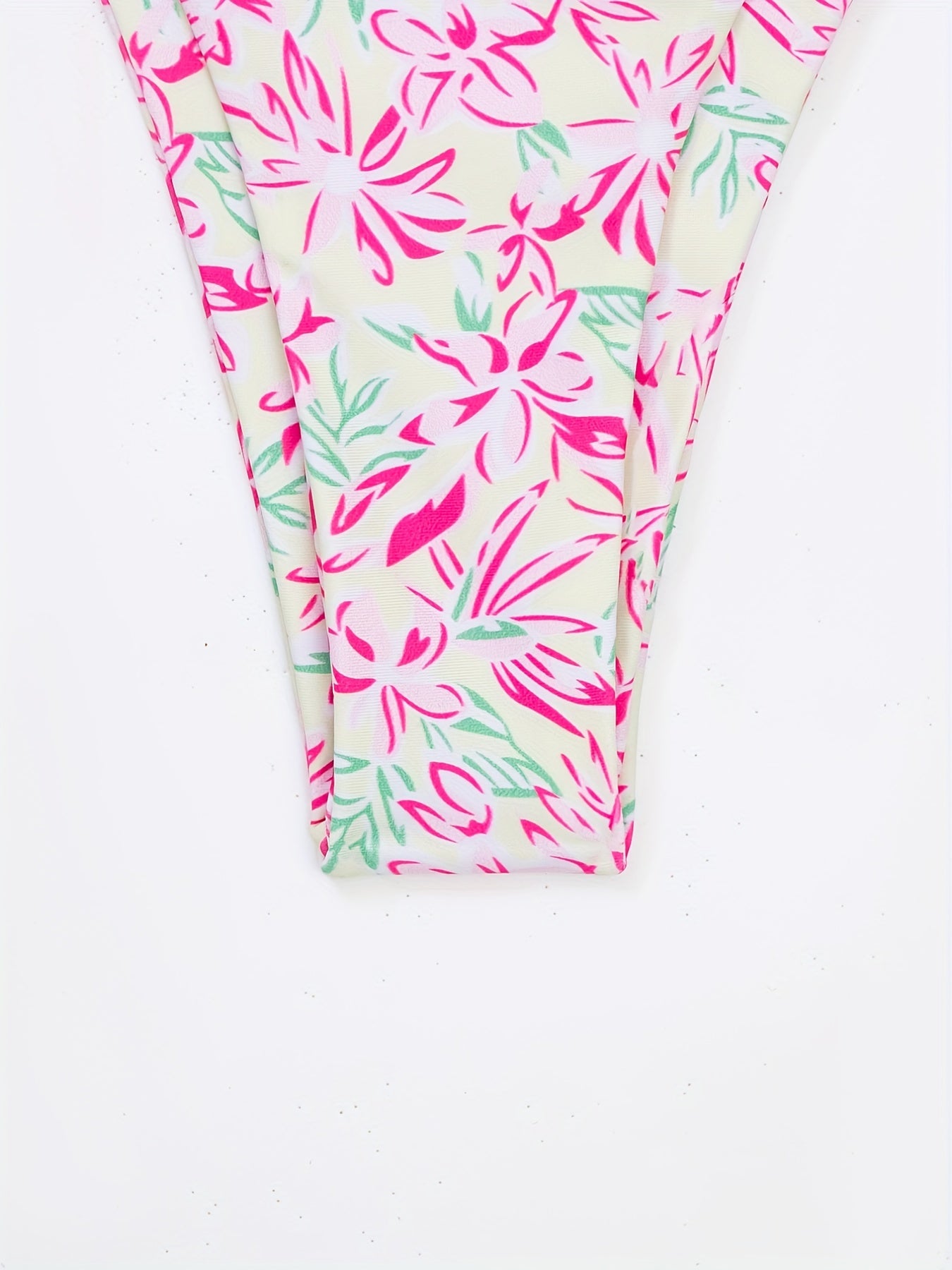 2 Piece Tie Side Halter Neck Bikini Swimsuit - High Stretch Polyester, Lace Up, Triangle Spaghetti Straps, Sexy & Cute, Machine Washable, Random Floral Print, Knit Fabric, Womens Swimwear & Clothing