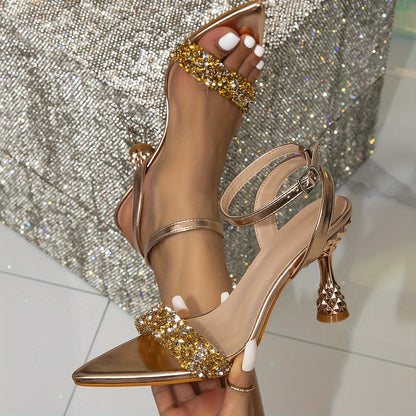 Stunning Rhinestone Stiletto Heels - Fashion Pointed Toe Dress Pumps with Buckle Strap Slingback, Stylish High Heel Shoes for Women, Perfect for Formal Occasions and Night Out