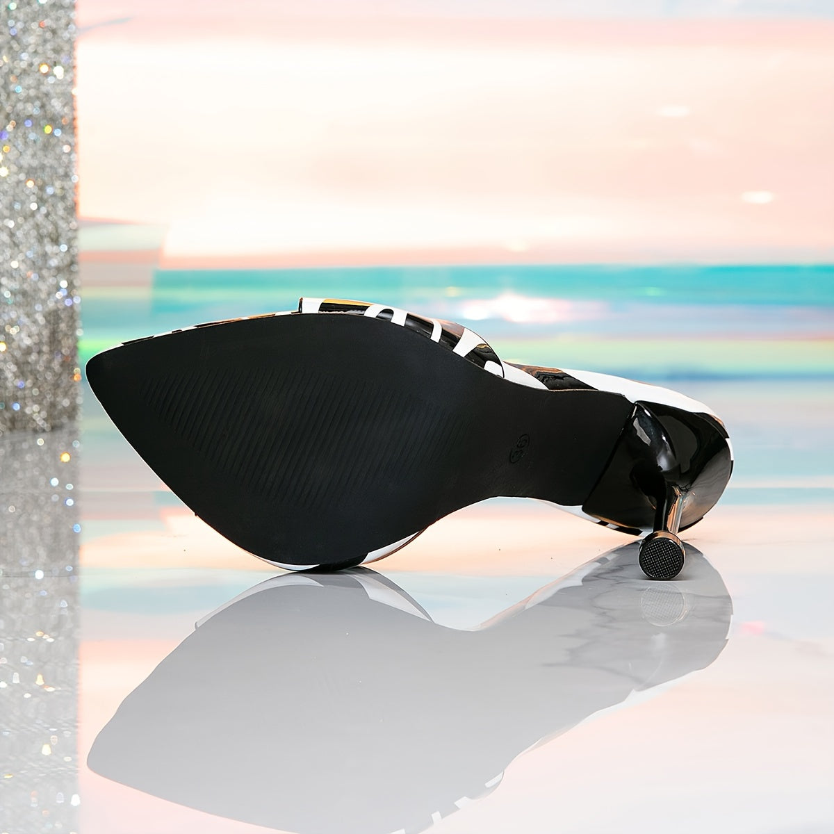 Striped Zebra Print High Heels for Women, Open Toe Slip-On Mules, Fashion Show Party Dance PVC Sole Slides, Hand Washable Elegant Stilettos