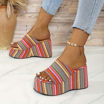 Women'S Sexy Strappy Wedge Sandals - Summer All-Season Open Toe High Heels with Rubber Sole, Fabric Upper & Lining, and Synthetic Insole, Strappy Sandals