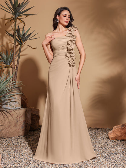 Single Shoulder Lace Decorated Chiffon Pleated Dress, Elegant and Chic Evening Gown, Women's Long Skirt, Party Dress, New in 2025, New Women's Evening Gown, Host Performance Dress, Bridesmaid Dress, Casual Dress, Prom Dress,
