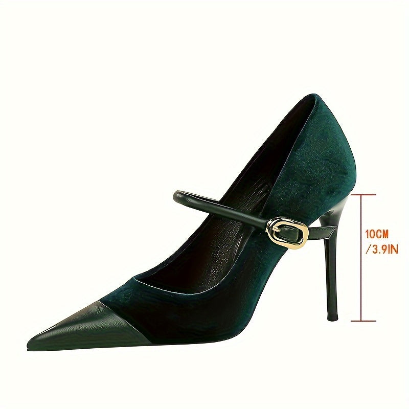 Women's Solid Color Stiletto Heels, Elegant Point Toe Dress Pumps, Fashion Buckle Strap Party Heels