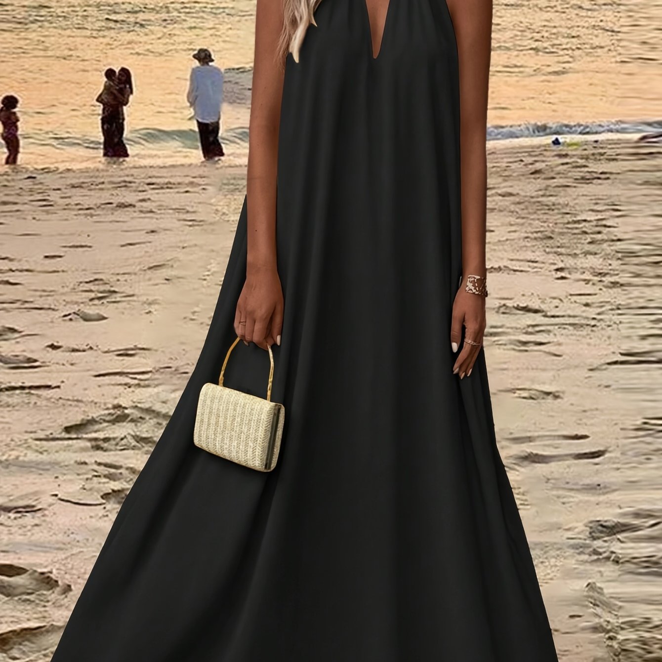 Women'S Sleeveless Halter Neck Maxi Dress - Elegant Purple, Solid Color, Backless Design for Beach & Vacation, Polyester, Summer Dress|Backless Dress|Polyester Dres