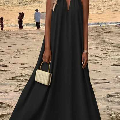 Women'S Sleeveless Halter Neck Maxi Dress - Elegant Purple, Solid Color, Backless Design for Beach & Vacation, Polyester, Summer Dress|Backless Dress|Polyester Dres