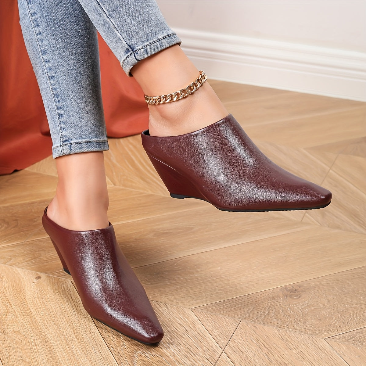 Women's Fashionable Slip-On Mules - Square Toe, Chunky Heel, Versatile Slides in Burgundy, Beige, and Black, Lightweight Synthetic Cover, All-Season Wear, Casual Chic Heels | Slipon High Heels | Durable TPU Sole