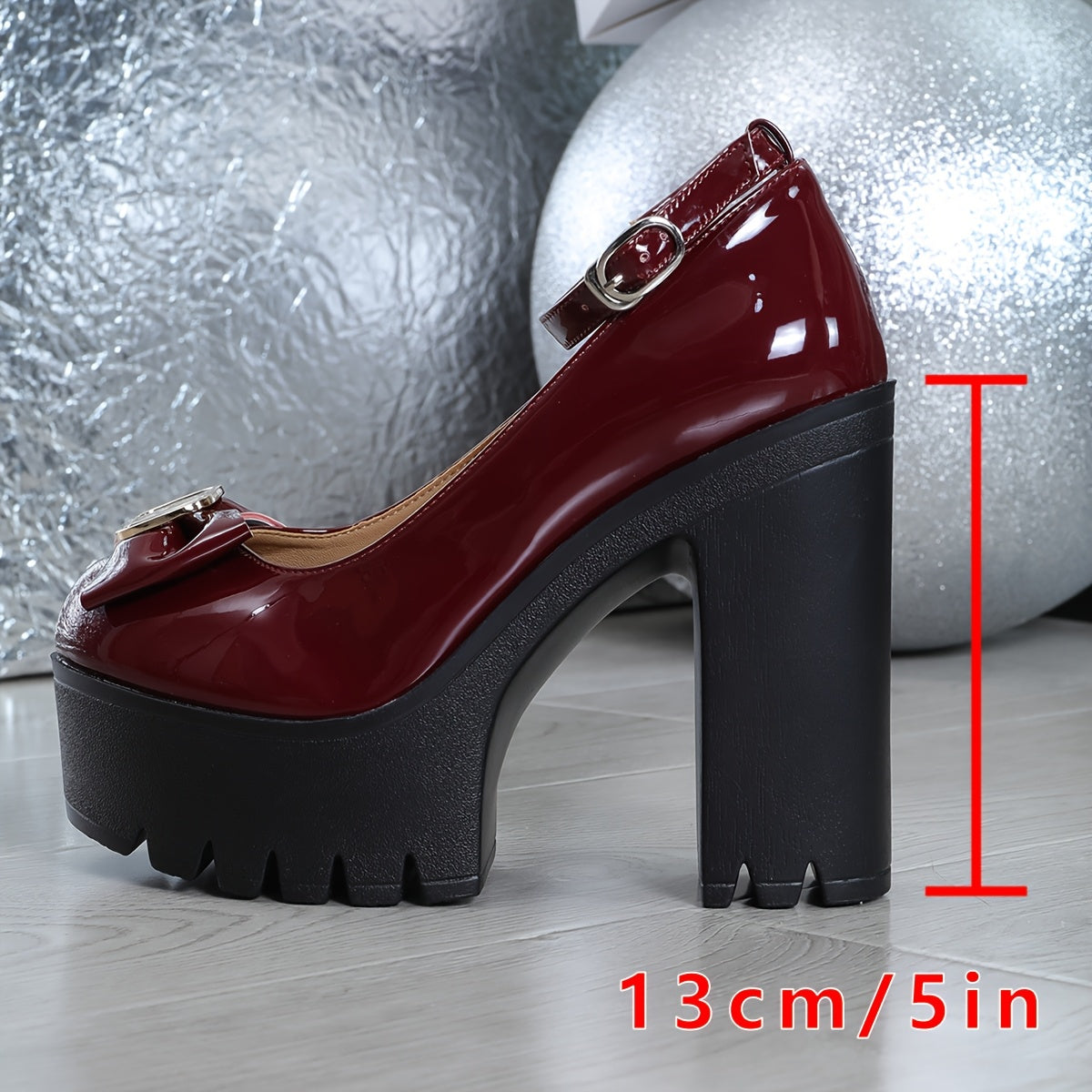 1 Pair Women'S Fashionable All-Season Round Toe Block Heel Shoes, Sexy Waterproof Platform High Heels, Shiny Faux Party Footwear with Adjustable Ankle Strap