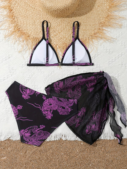 Trendy & Elegant Girls 3pcs Bikini Swimwear Set Comfy Bathing Suit Summer Clothes Beach