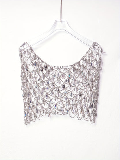 Glittering Rhinestone Chain Mini Skirt - Hollow Out Design for Vacation Glam - Perfect for Party & Beach Wear - Chic Womens Clothing