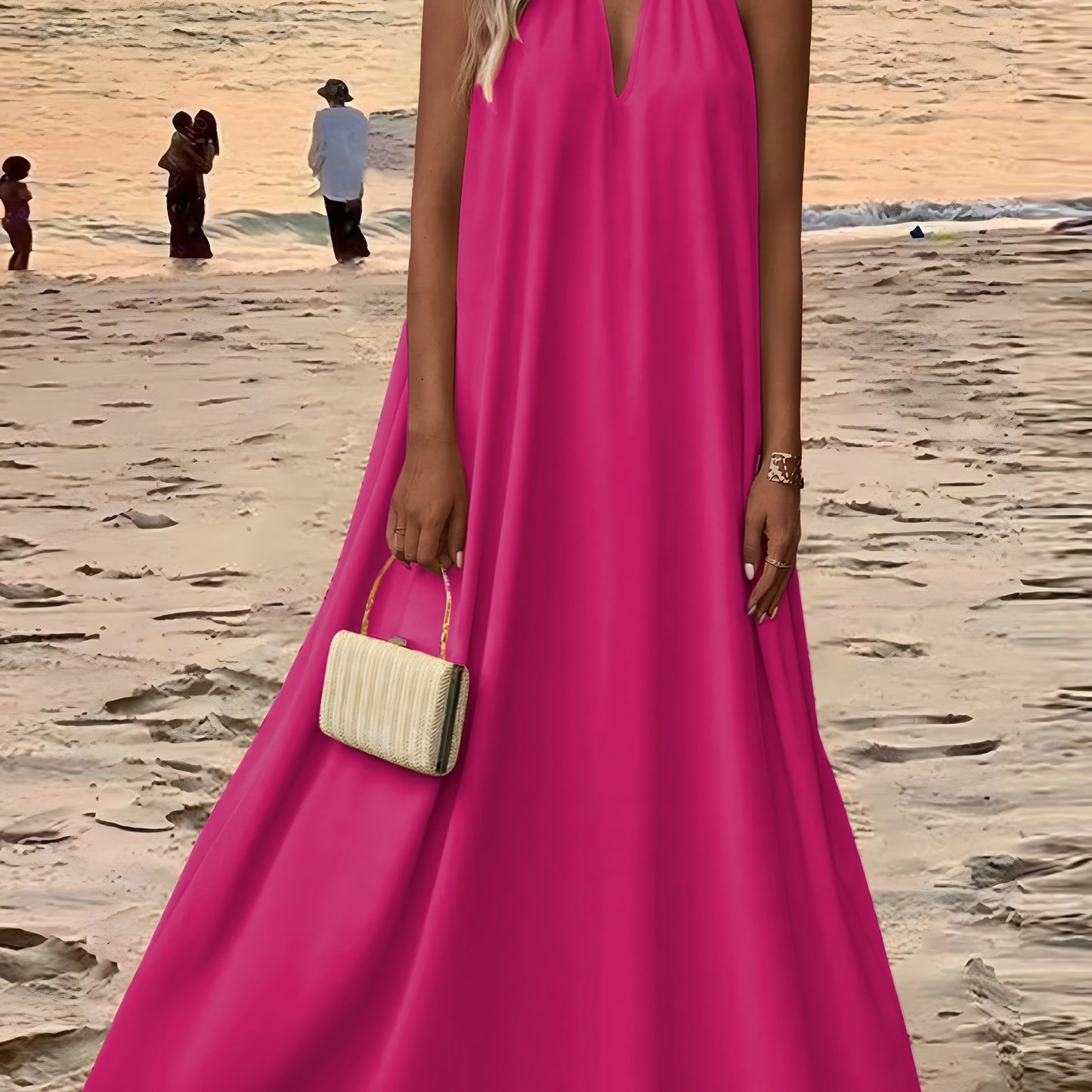 Women'S Sleeveless Halter Neck Maxi Dress - Elegant Purple, Solid Color, Backless Design for Beach & Vacation, Polyester, Summer Dress|Backless Dress|Polyester Dres