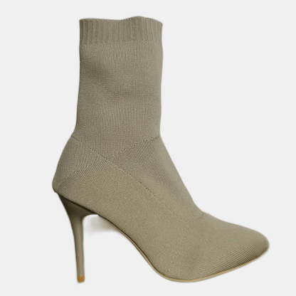 1pr Women'S Mid-Calf Sock Boots - Casual Solid Color Slip-On Pointed Toe Stiletto Heels with Knitted Fabric Upper, Inner & Sole, Flannel Insole - All-Season Stretchy Knit Ankle Booties