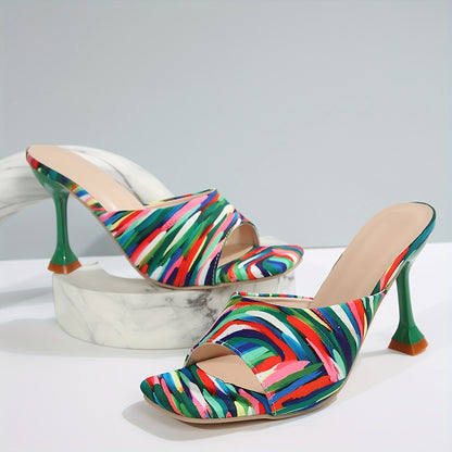 [Durable Build] Women's Square Toe Stiletto Sandals - Zebra Print & Multicolor Pattern, Open Toe High Heels with Faux Cover Inner Lining and Rubber Sole, Elegant Slip-On Dress Shoes for Parties and Events, Summer Shoes | Squa