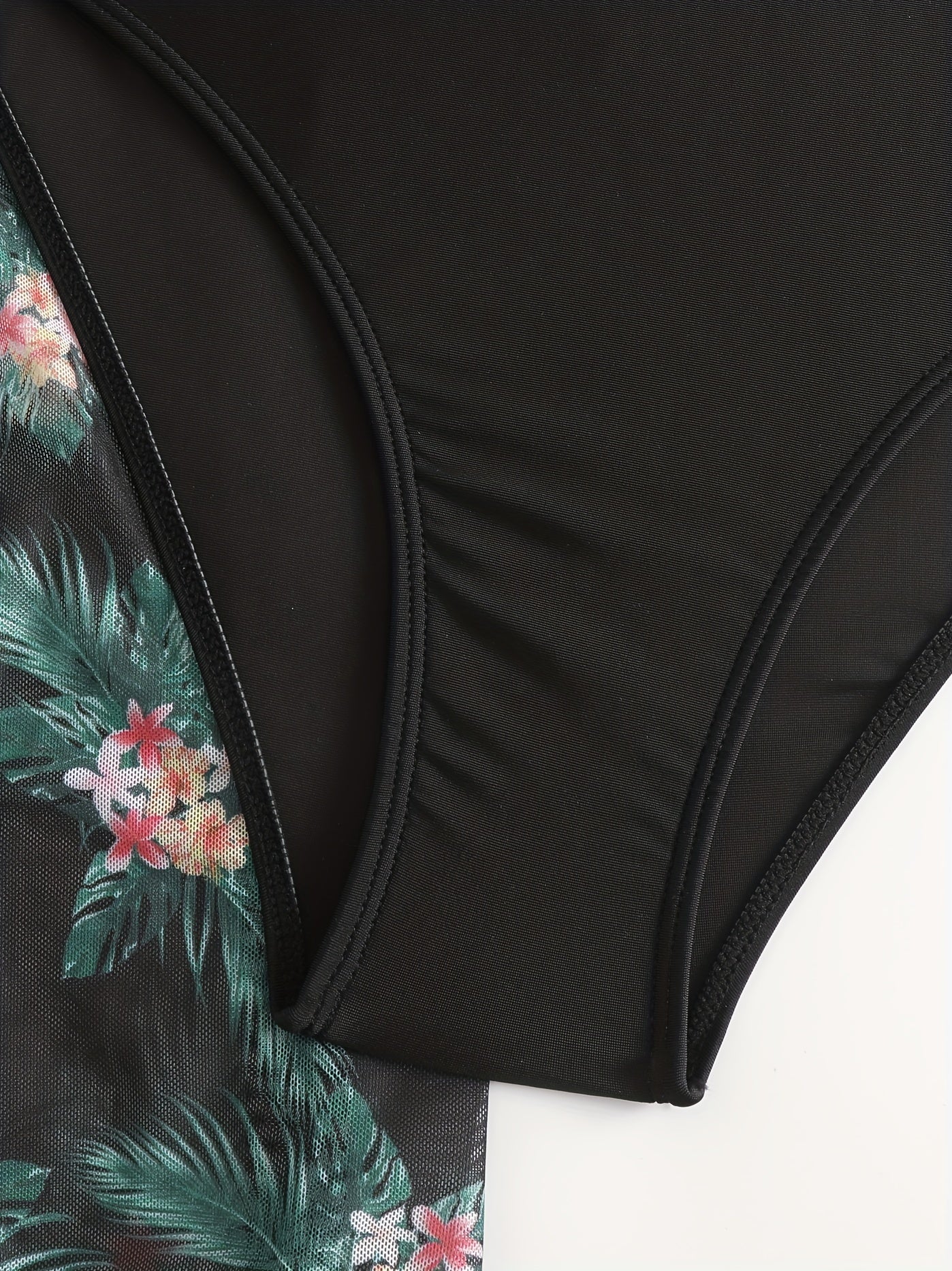 Tropical Elegance: High-Stretch 3-Piece Bikini Set with Crew Neck Cover-Up, Perfect for Casual Chic
