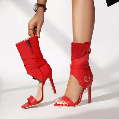 Elegant Women'S White Peep-Toe Stiletto High Heels with Side Zipper and Buckle Straps, Comfortable Summer Dress Shoes for Formal Parties and Casual Events, Party Shoes | Peep Toe Shoes | Buckle Strap Shoes